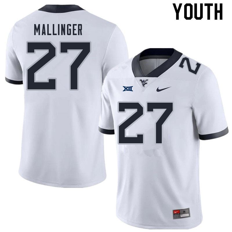 NCAA Youth Davis Mallinger West Virginia Mountaineers White #27 Nike Stitched Football College Authentic Jersey TH23K70WJ